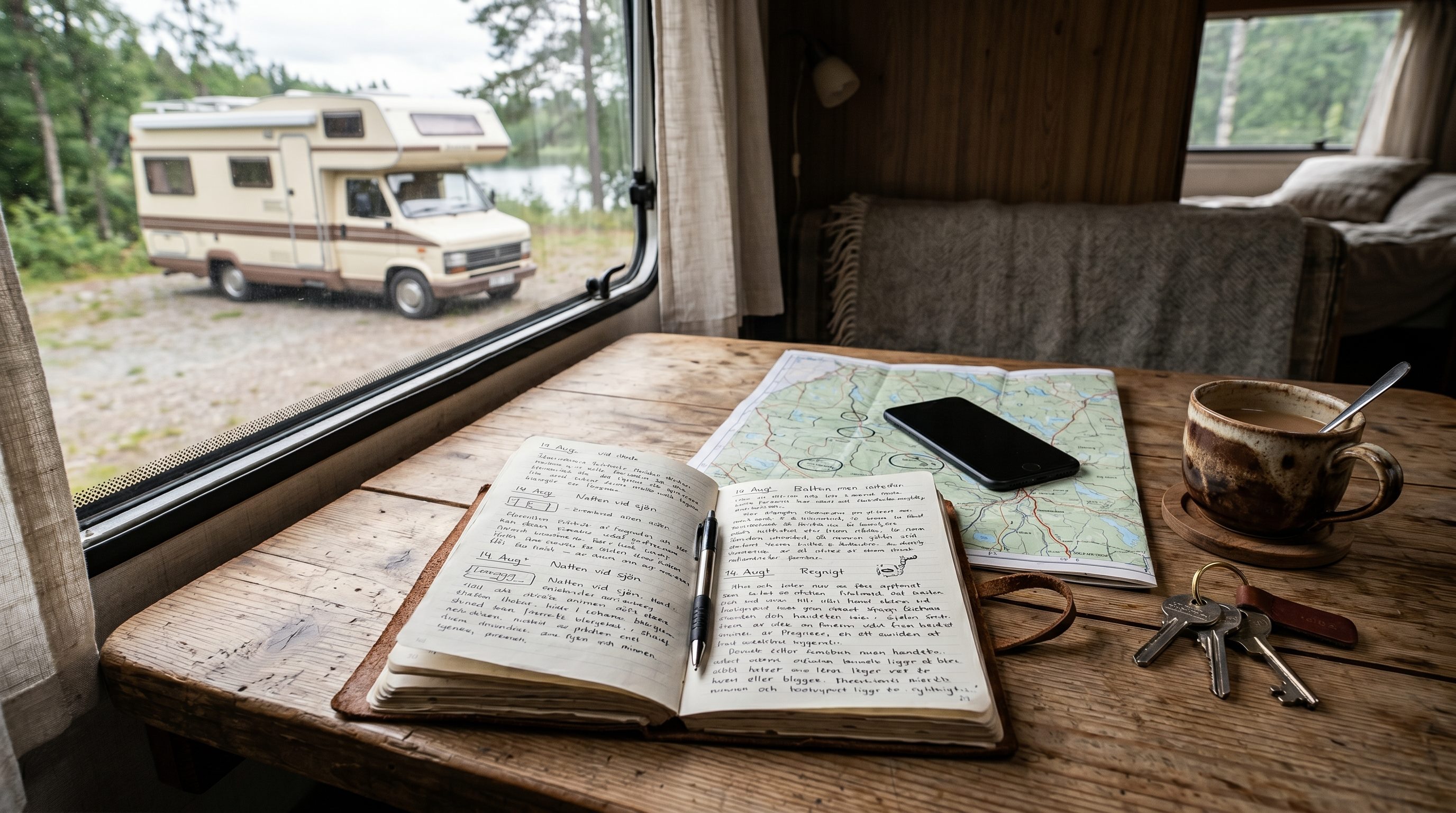Private travel notes and a map of personal overnight stays