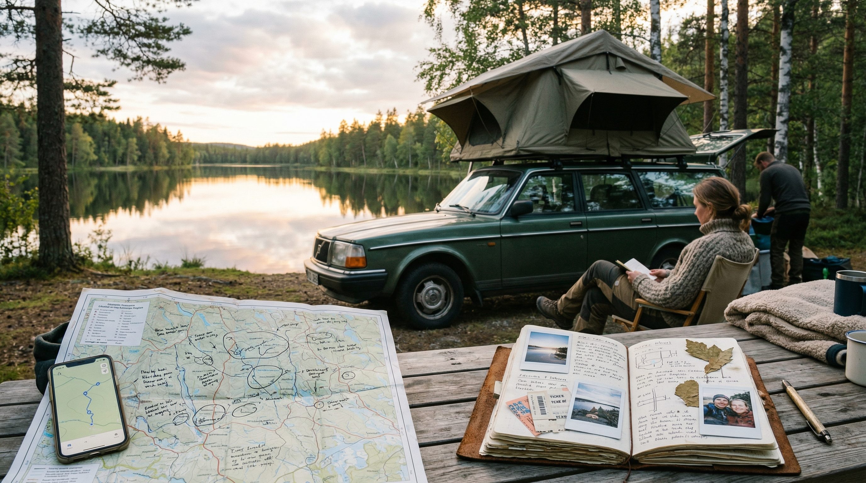 A rooftop-tent journey represented by a discovery map and private travel archive