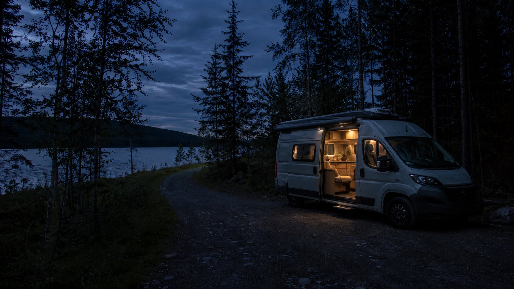 A private travel archive with maps, photos and notes inside a campervan