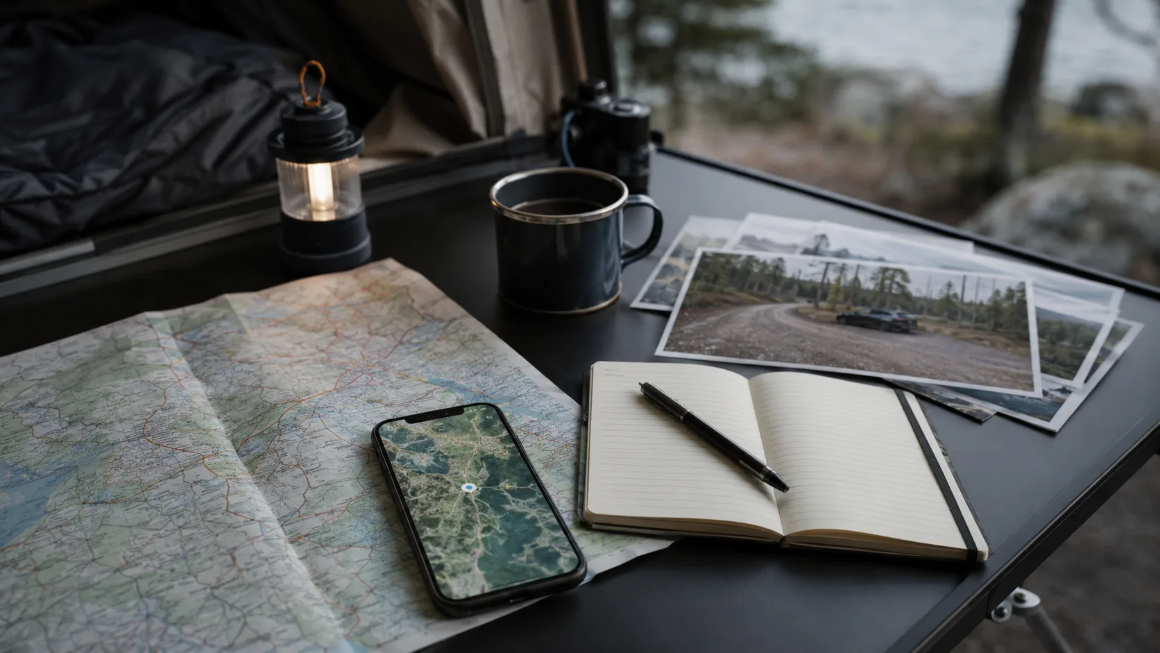 A traveller studies a map while researching an overnight stop