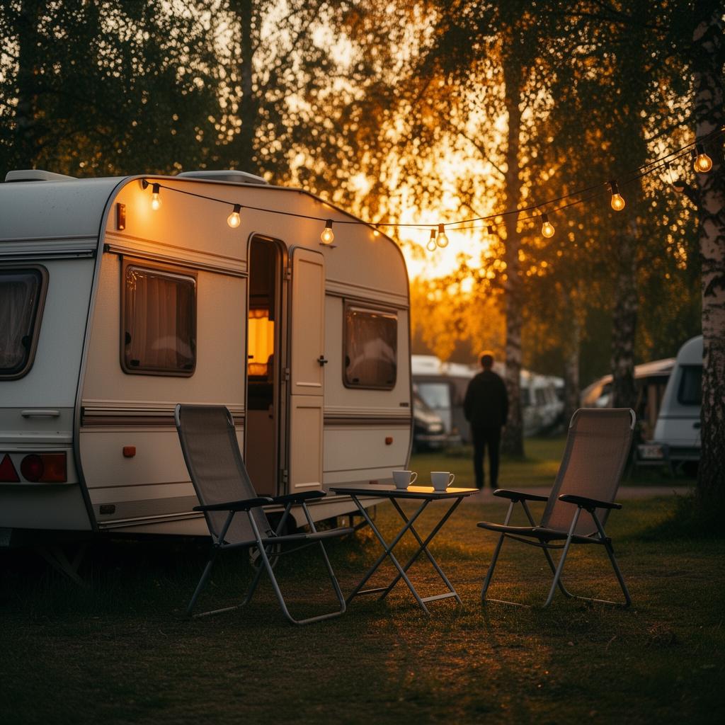A quiet holiday evening outside a caravan