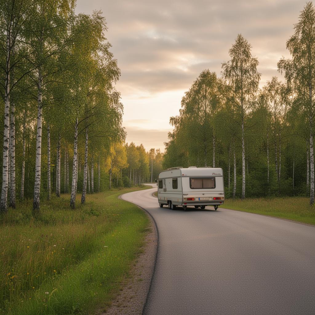 A caravan travelling on a summer holiday