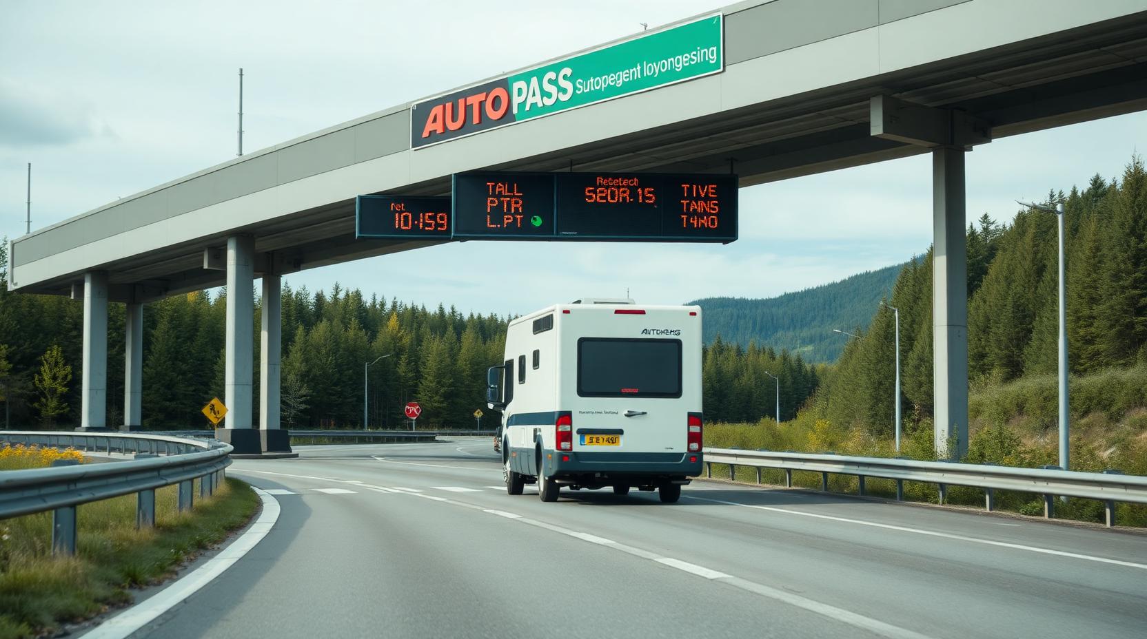 A motorhome passing an AutoPASS toll point in Norway