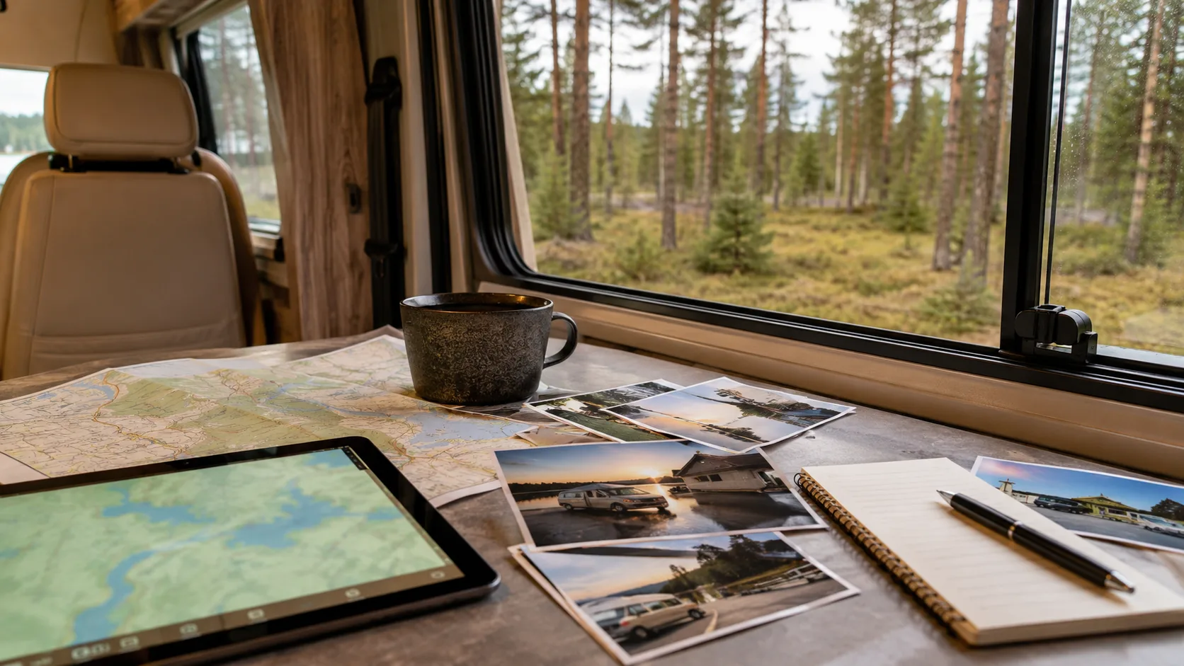 A motorhome on a simple level overnight place with a backup plan