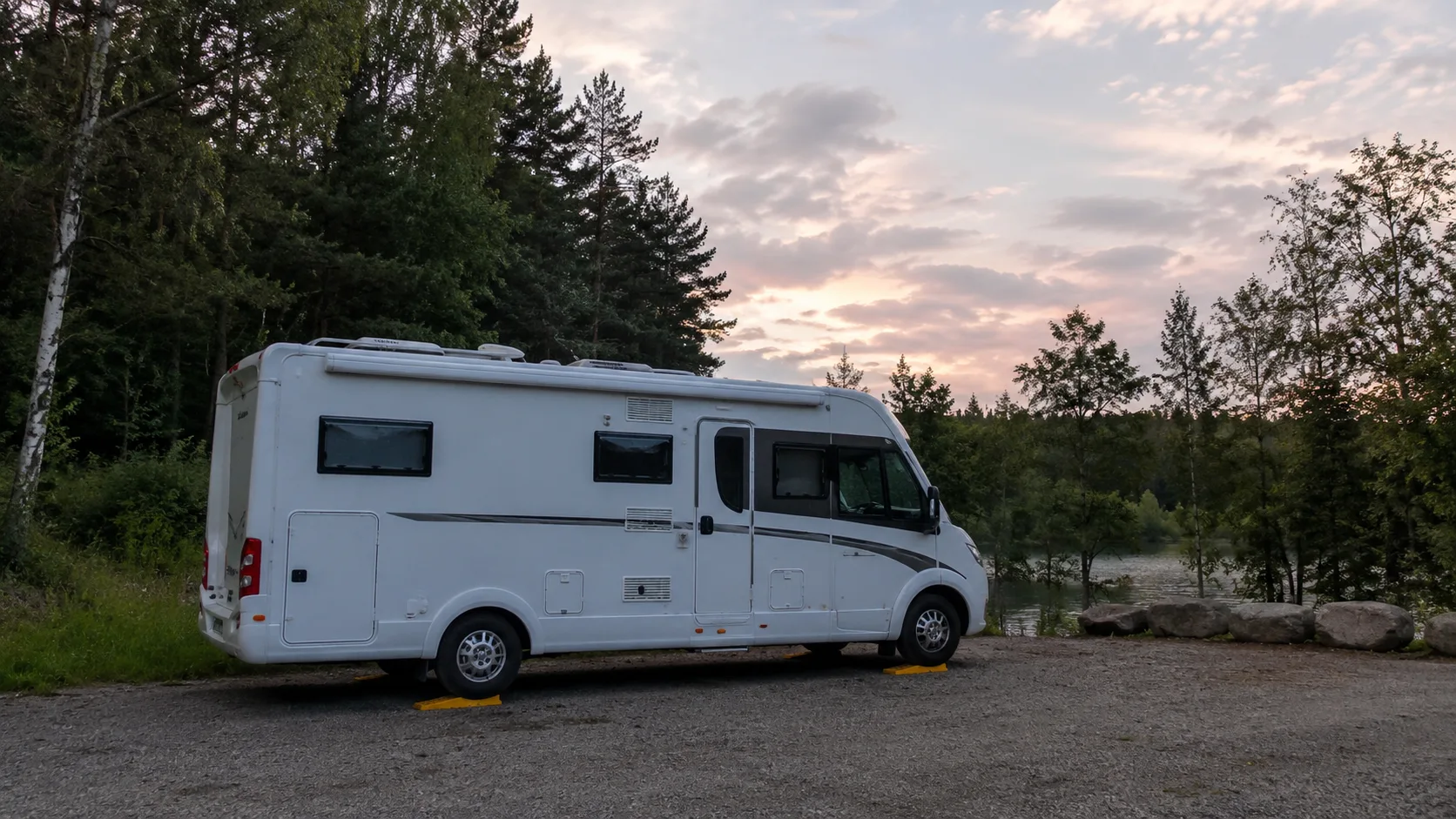 A motorhome at a service point for water and waste routines