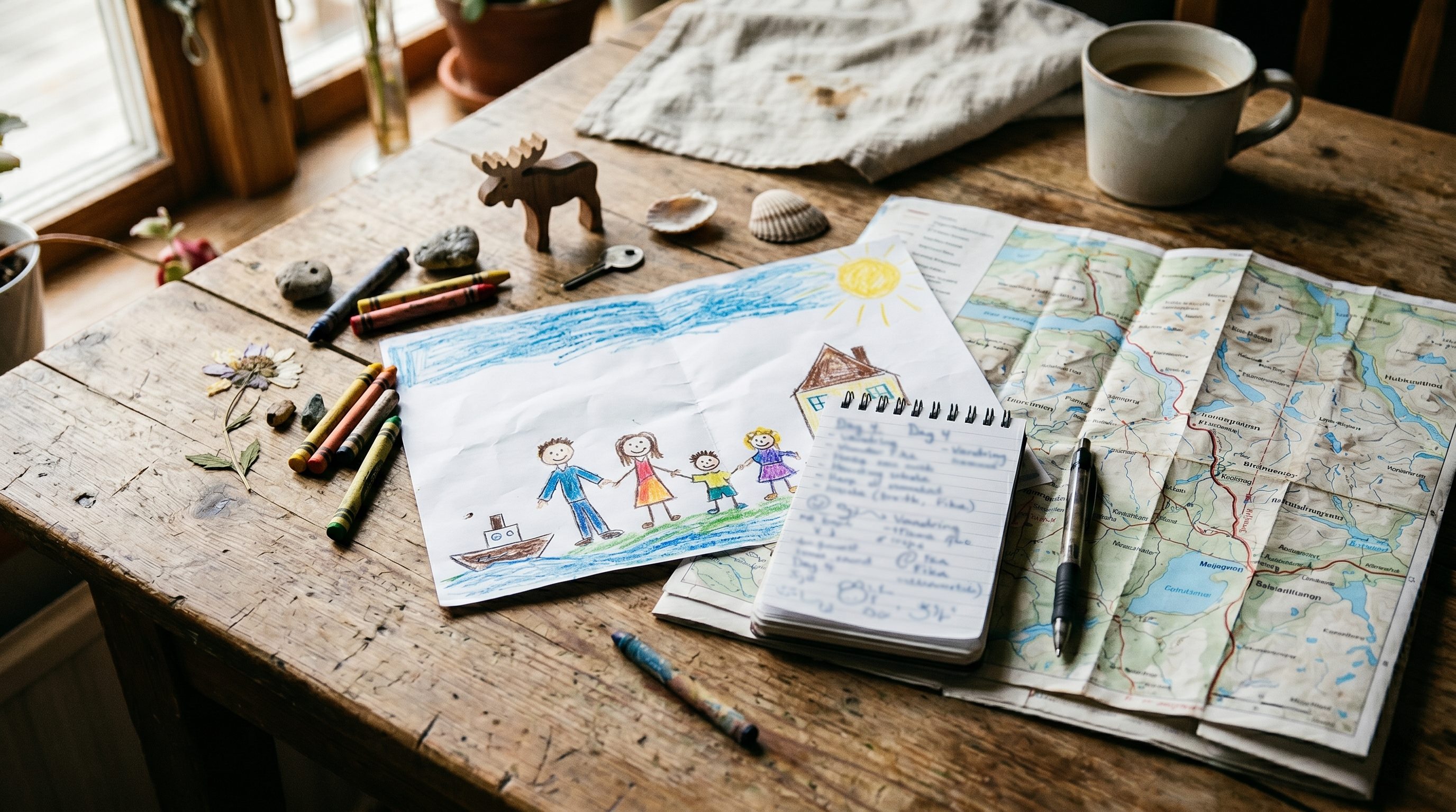 A family journey saved on a map with stops and memories