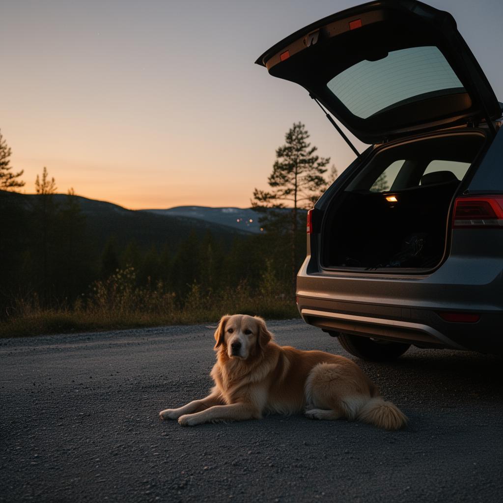 Kvällsstopp med hund under roadtrip