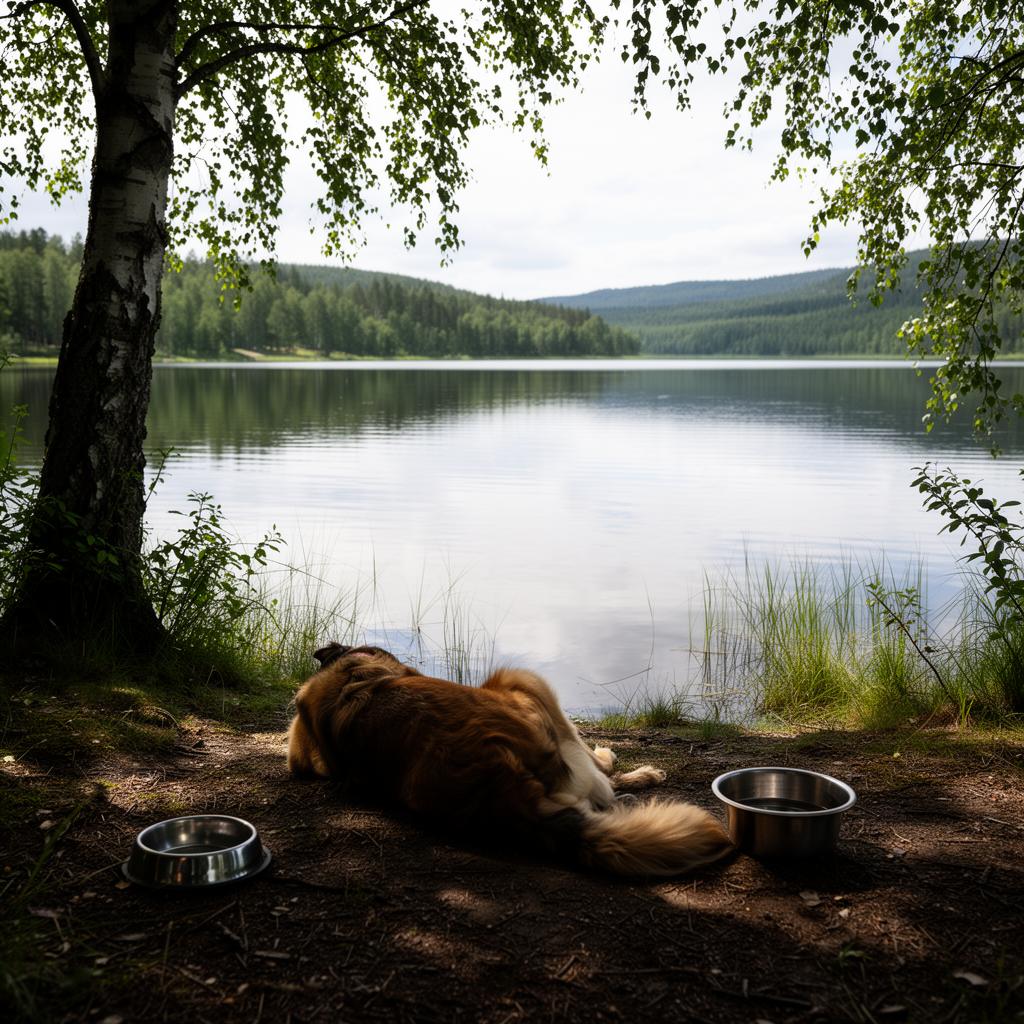 Hundpaus vid lugnt stopp under roadtrip