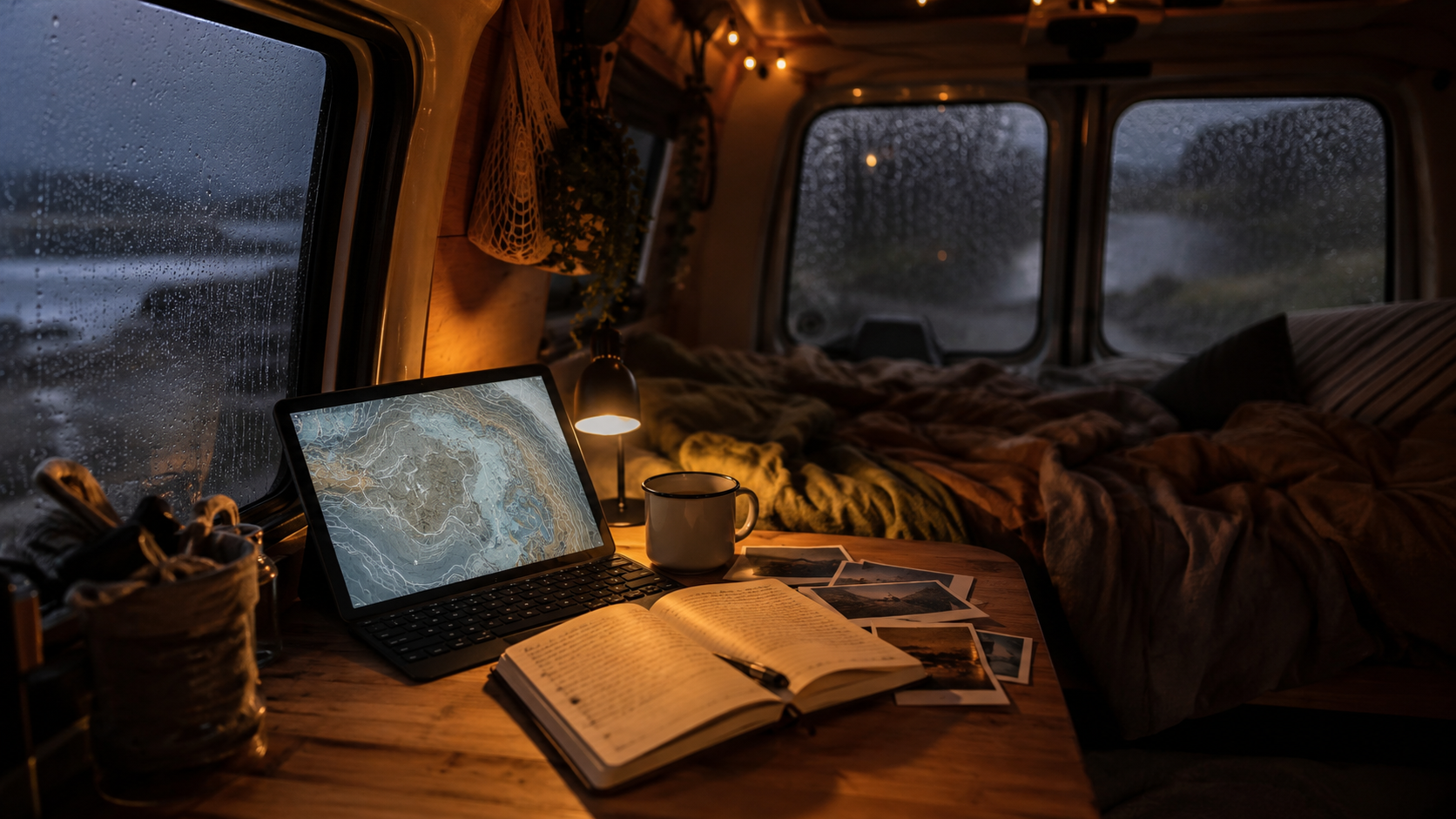 A private travel archive with a map, photographs and saved stopovers