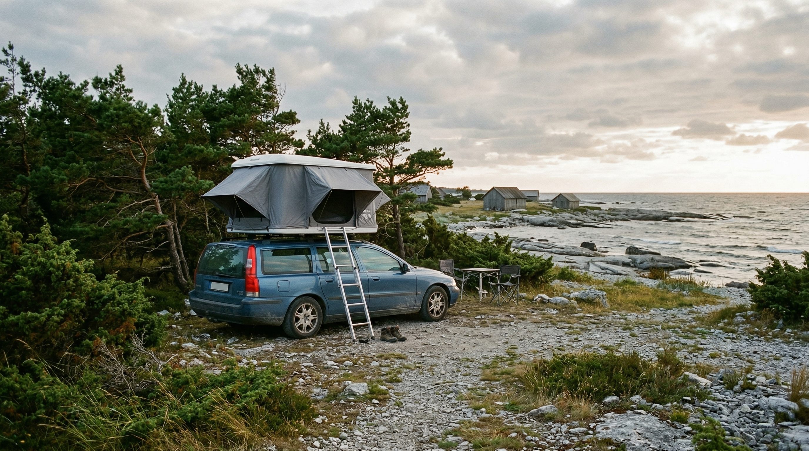 Kustnära stopp på Gotland med taktält och vindskydd