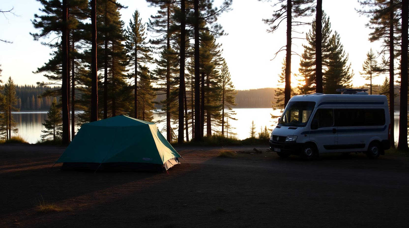 A discreet camping setup beside an authorised gravel parking area in Sweden