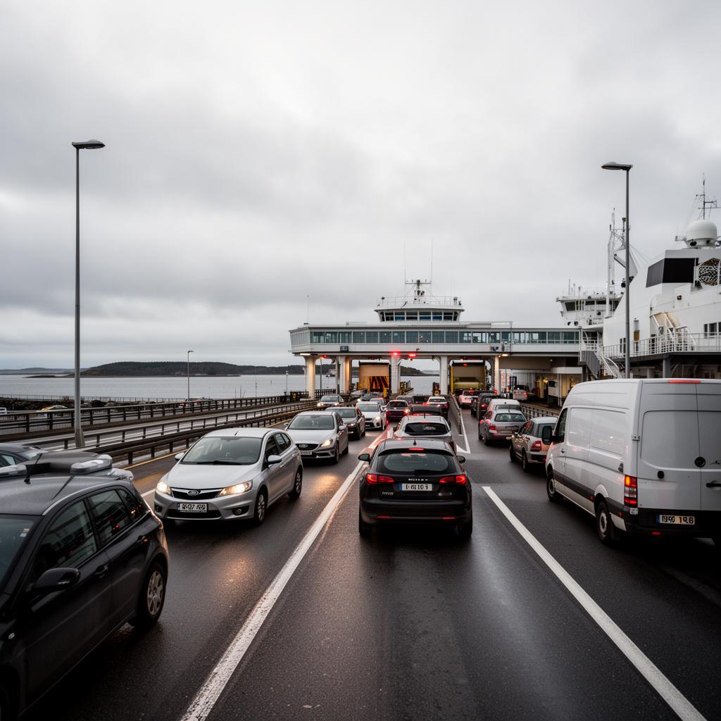 Vehicle lanes at a Gotland ferry terminal before departure