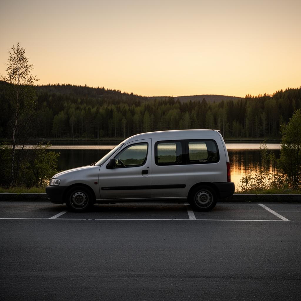 A car parked for a night on a calm lawful place