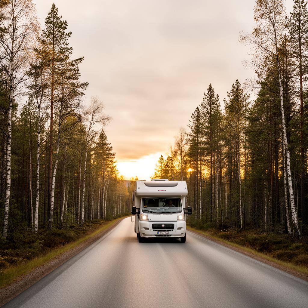 A motorhome and caravan travelling on a camping journey